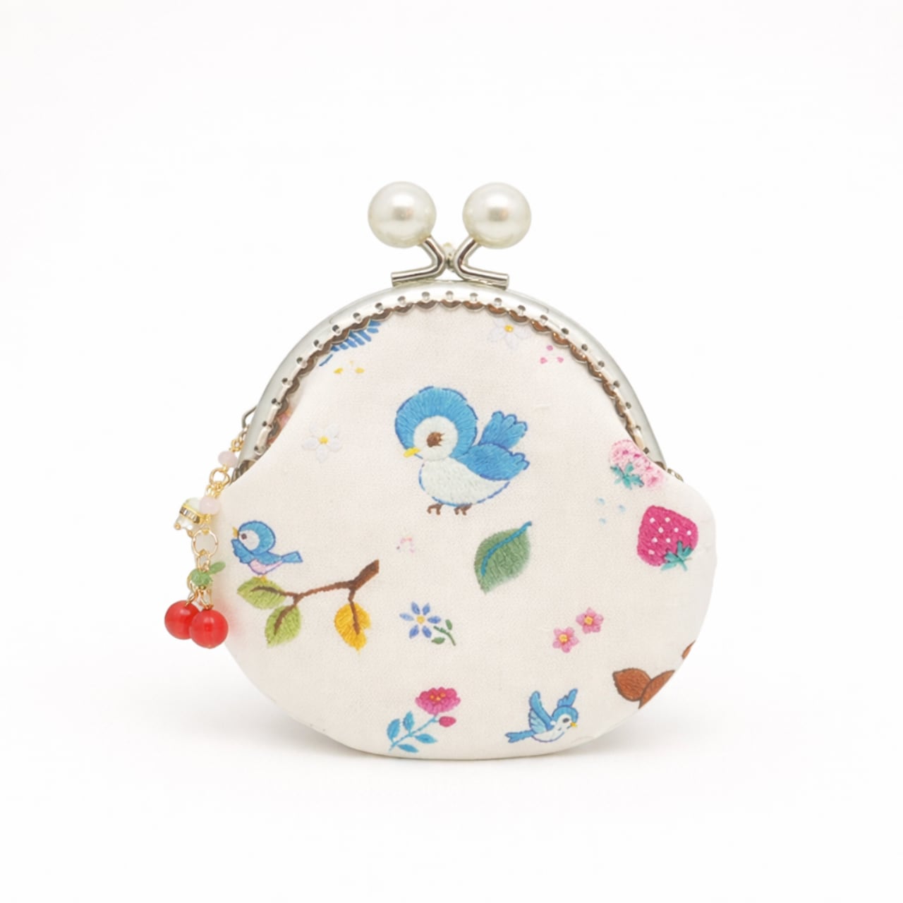 【ハンドメイド】がま口ポーチ コインケース｜おとぎの森の動物たち うさぎと小鳥（口金8.5cm）