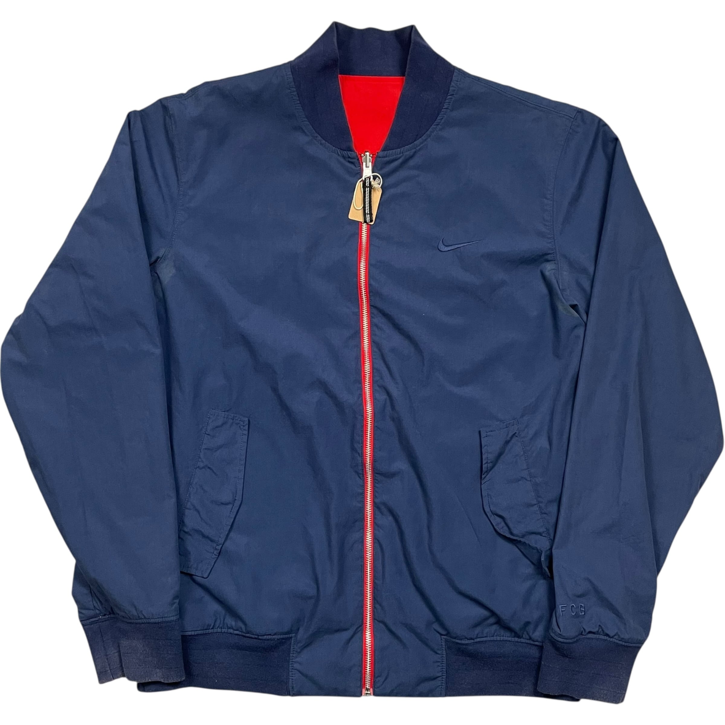 《XL》NIKE ナイキ リバーシブル ボンバージャケット ネイビー レッド ワンポイント刺繍ロゴ FCBパッチ no.9796