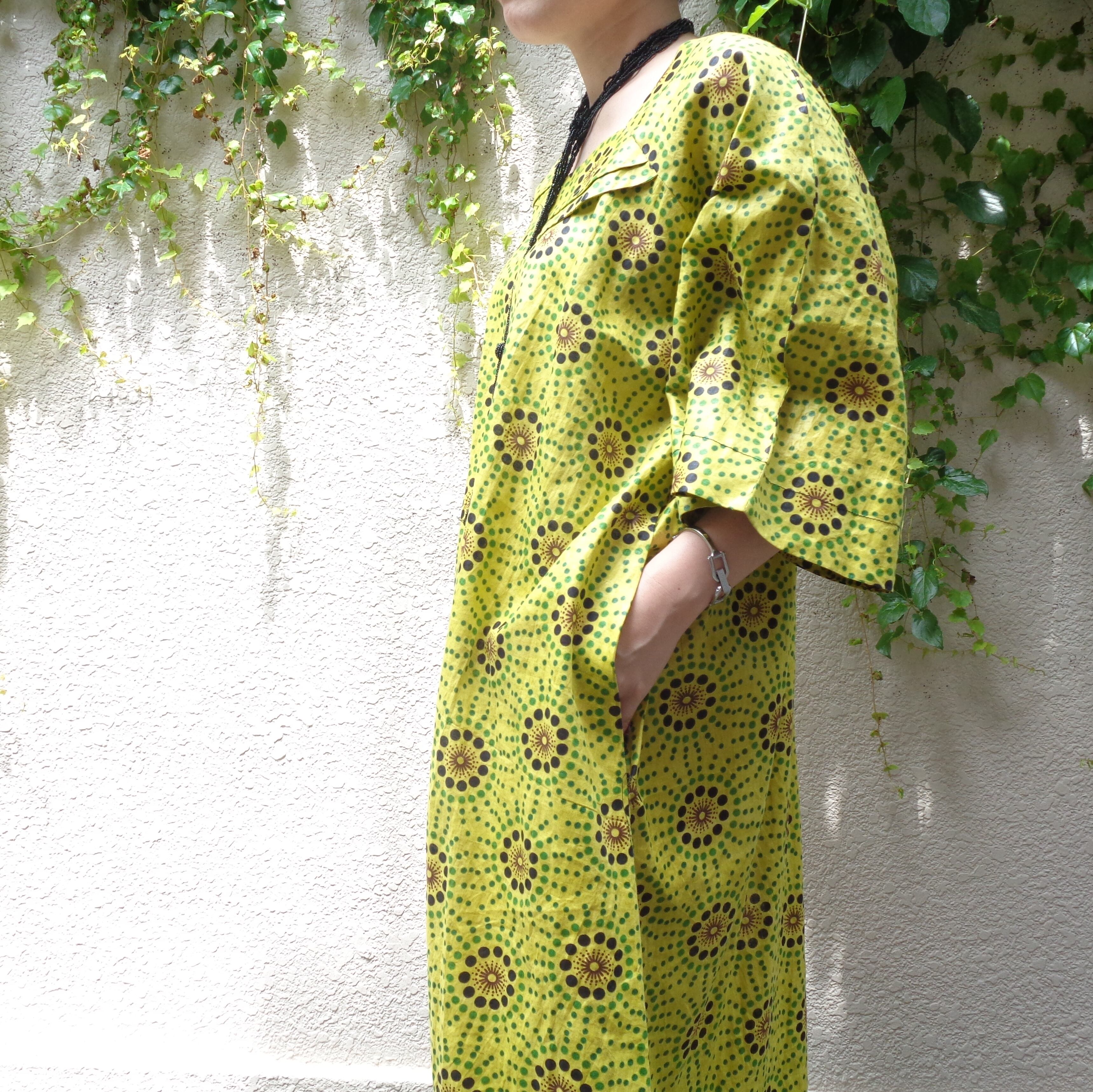 African batik sun pattern dress／アフリカンバティック 太陽柄