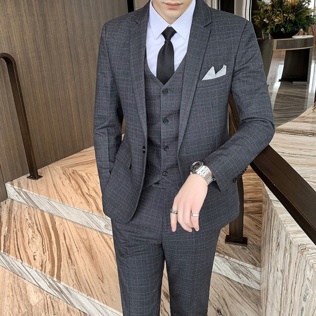 チェック柄　ドレススーツ　スリーピース　3カラー　A1464