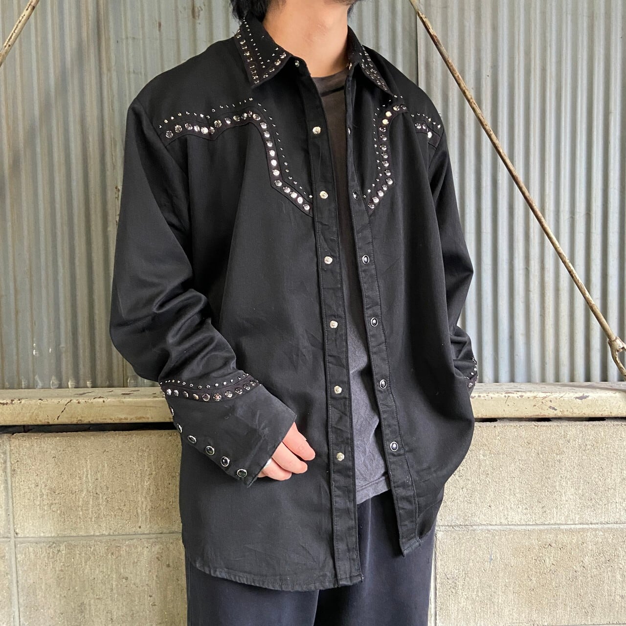 Scully スタッズデザイン 長袖 ウエスタンシャツ メンズXL 古着  