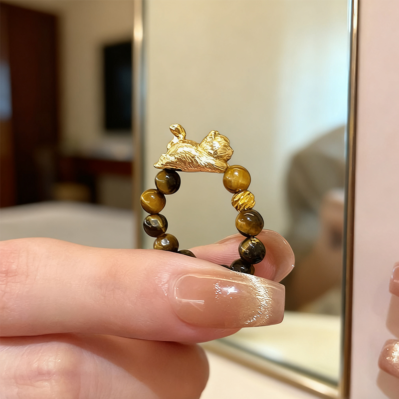 ZJレトロ虎目石ねこリング 2点セット