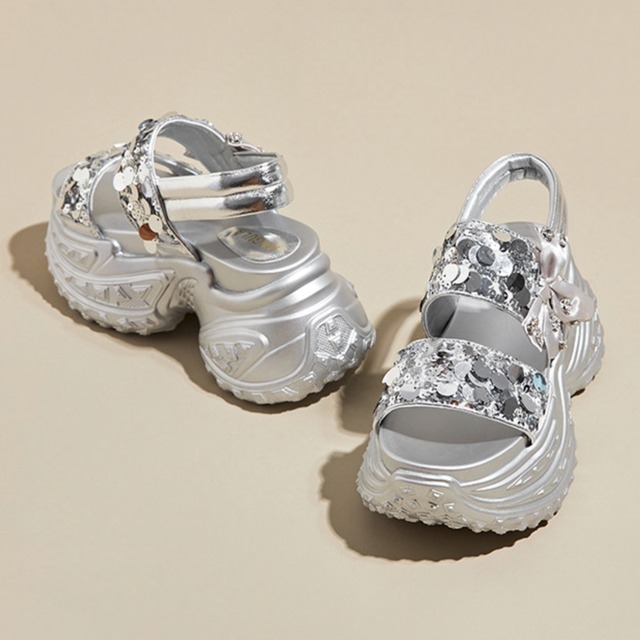sequin decoration platform sandals m0175