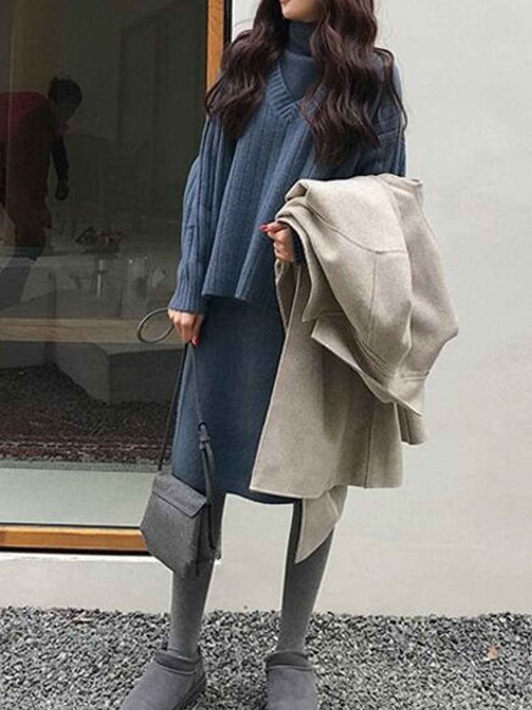 Vネックセーター×ノースリーブハイネックワンピース セットアップ 大人きれいめ 流行り 人気 大きいサイズ 韓国 CH7002