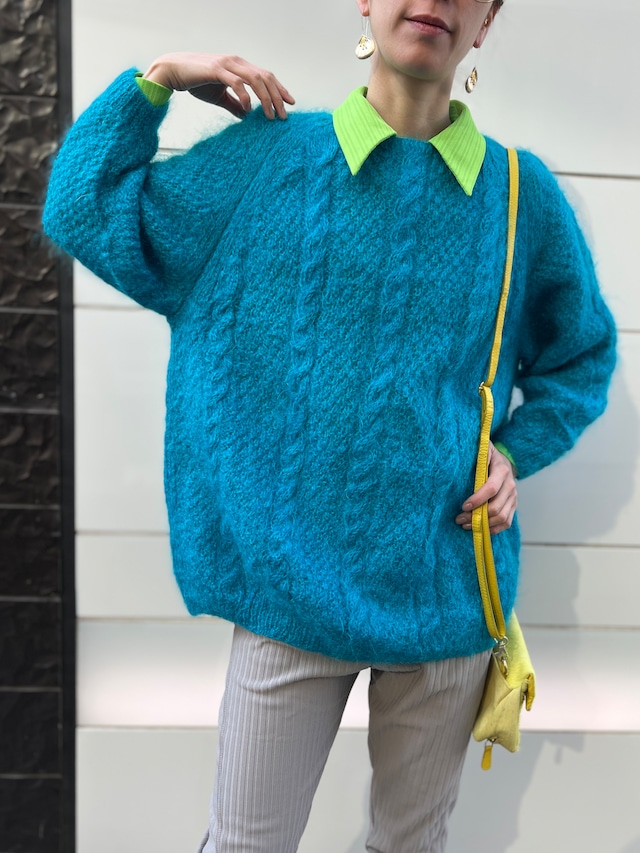 80s handmade blue mohair sweater