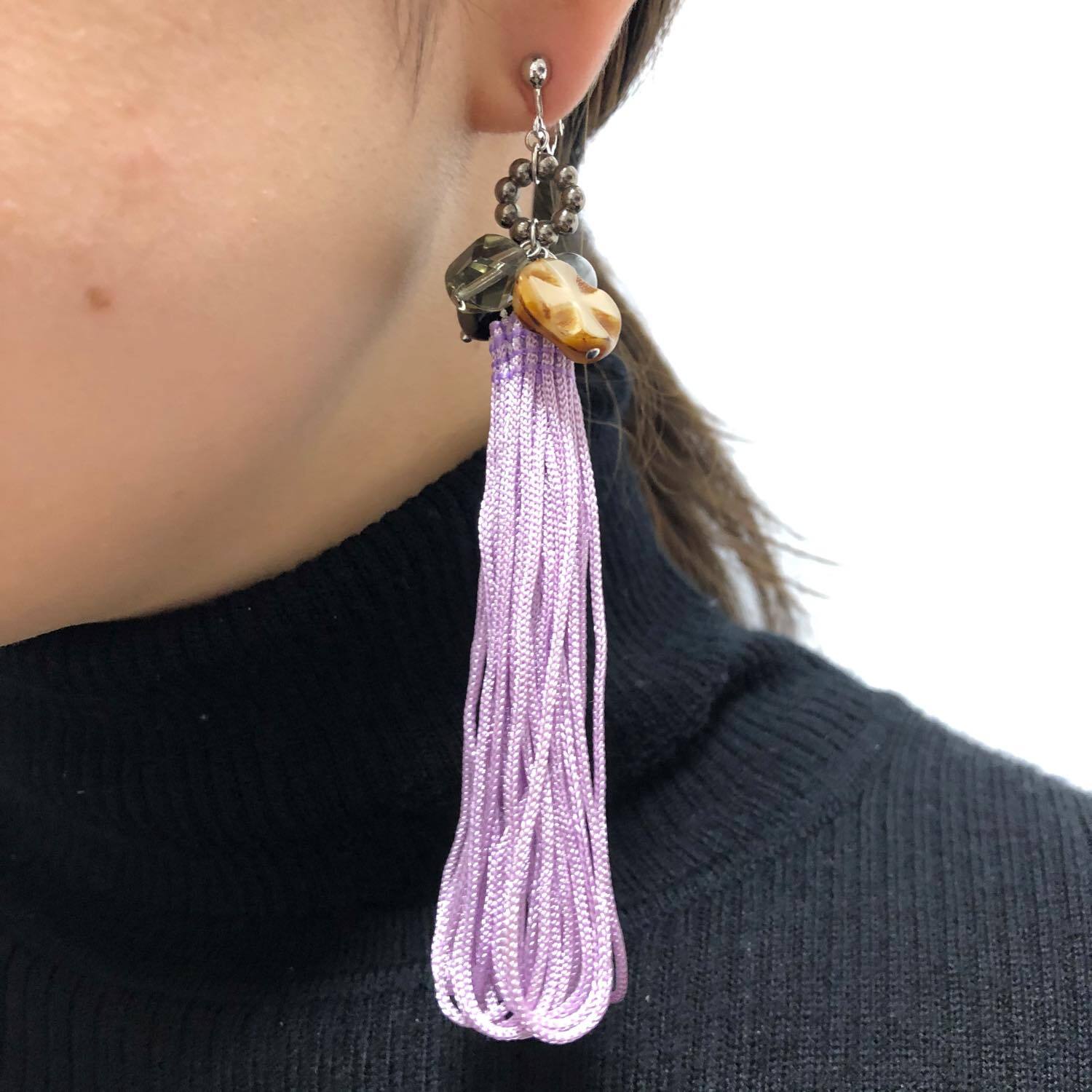 紫ロングタッセルの〈ピアス/イヤリング〉 | Dua-アクセサリーパーツ