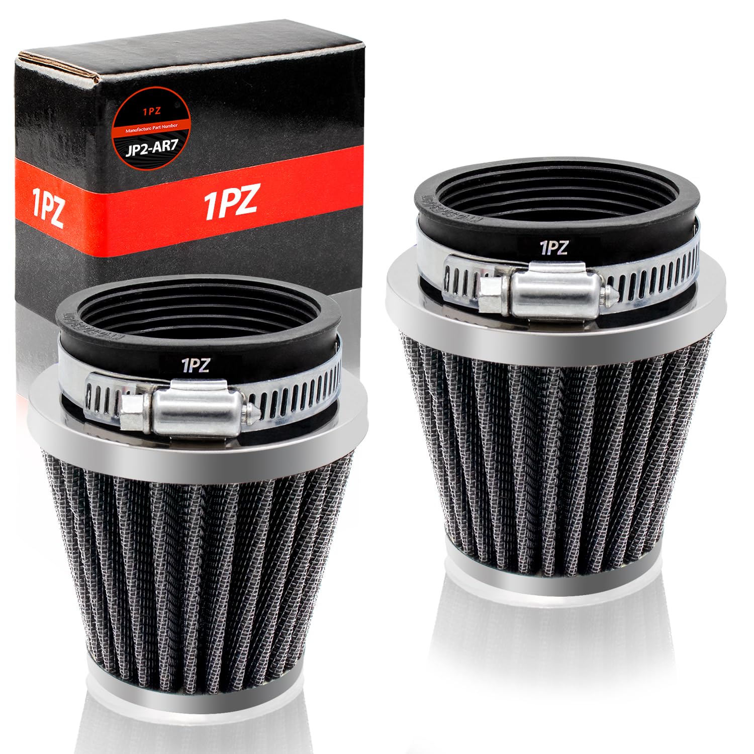 1PZ JP2-AR7 2個 パワーフィルター エアクリーナー 汎用 52/53/54mm 円錐形 ブラック バイク用 エアフィルター