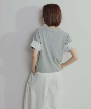 2603012 レイヤードポロニットトップス gray