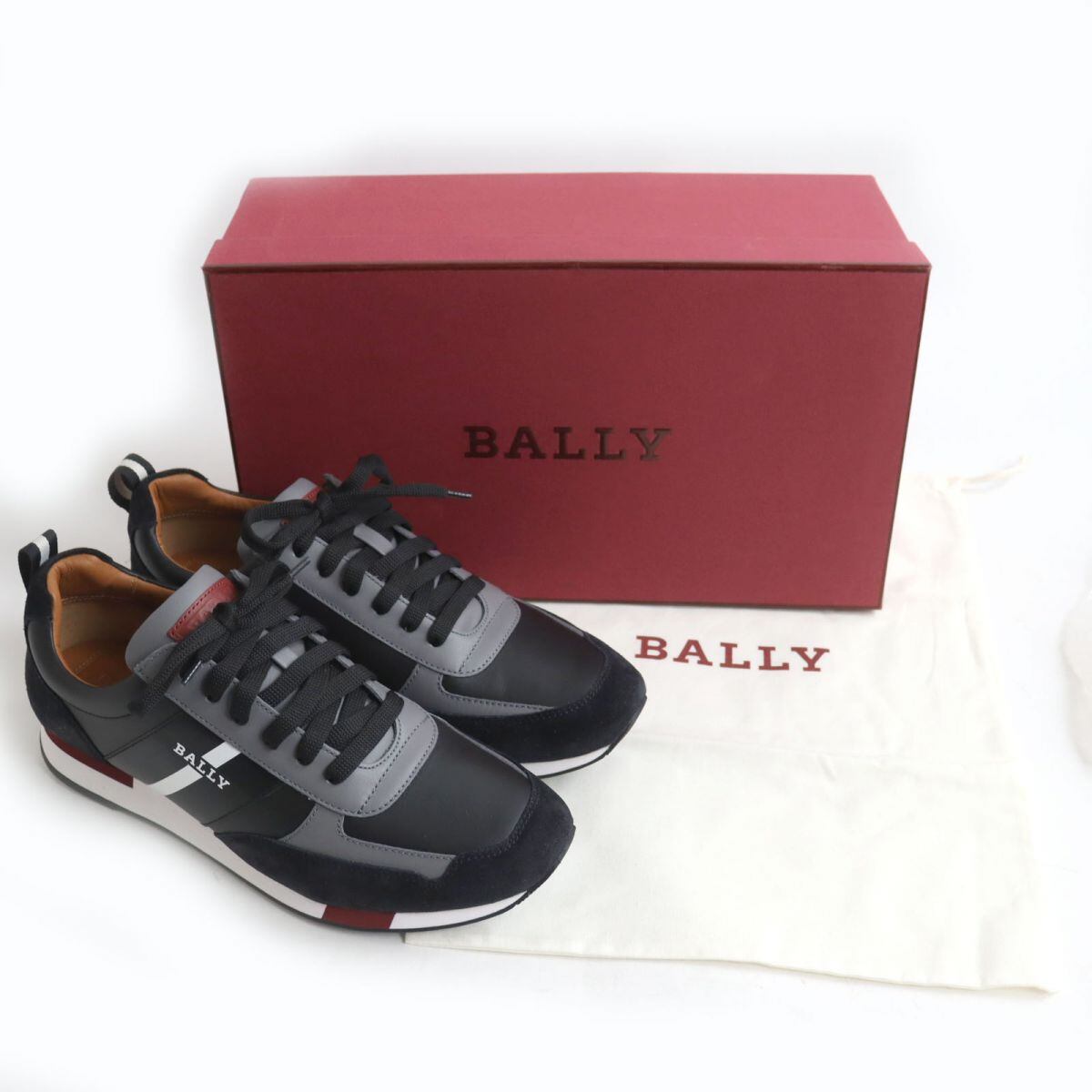 未使用品◆BALLY バリー GENK.O サイドロゴ スウェード使い レースアップ レザースニーカー/シューズ ブラック EU 8E/US 9D  箱・保存袋付き