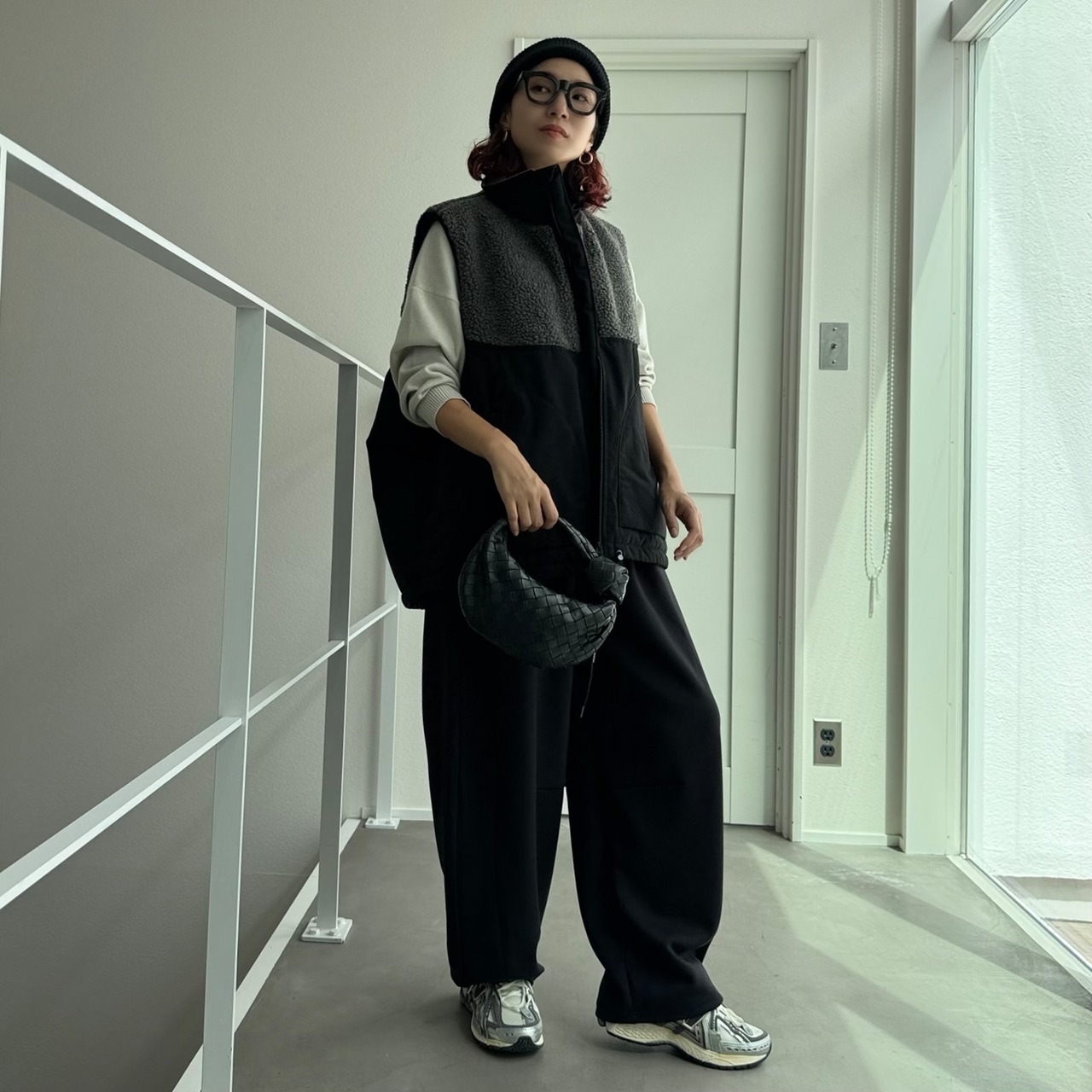 【予約:10月上旬入荷予定】ピーチボア切替中綿vest/ブラック