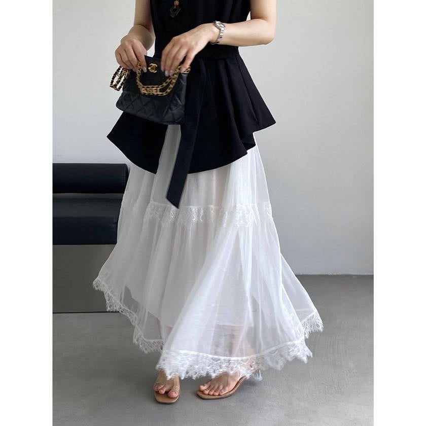 lace-trimmed tiered tulle skirt | colorer