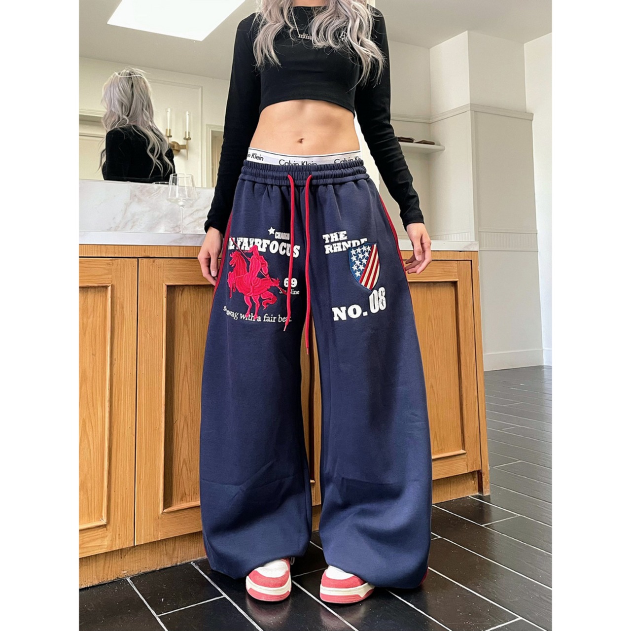 ストリート  刺繍スウェットパンツ P369