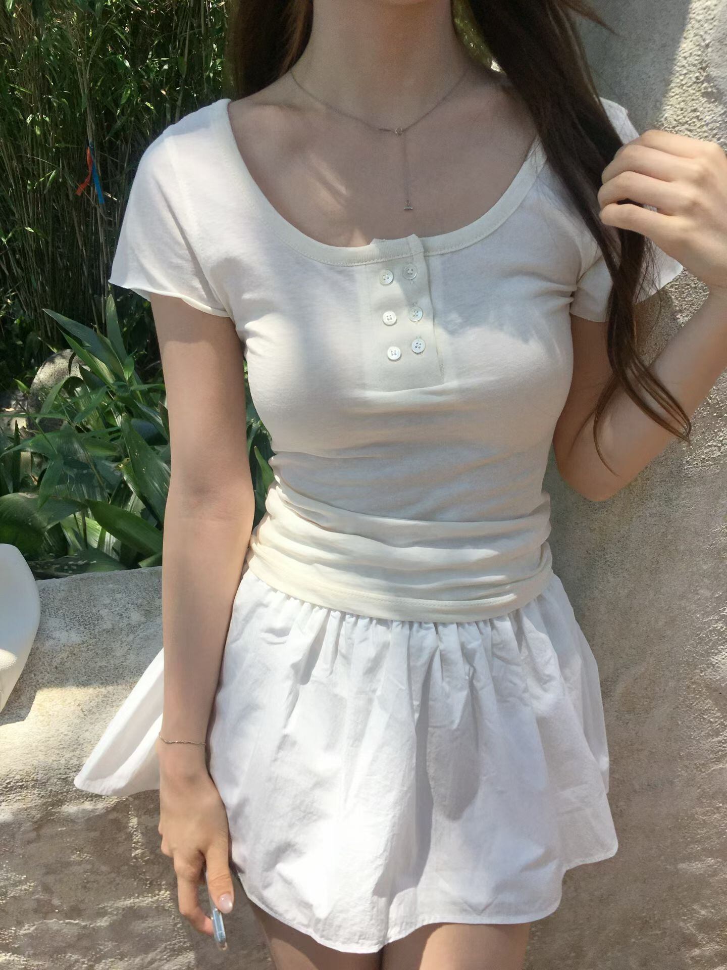 (予約) vegetable / Coco double button tee / 3color