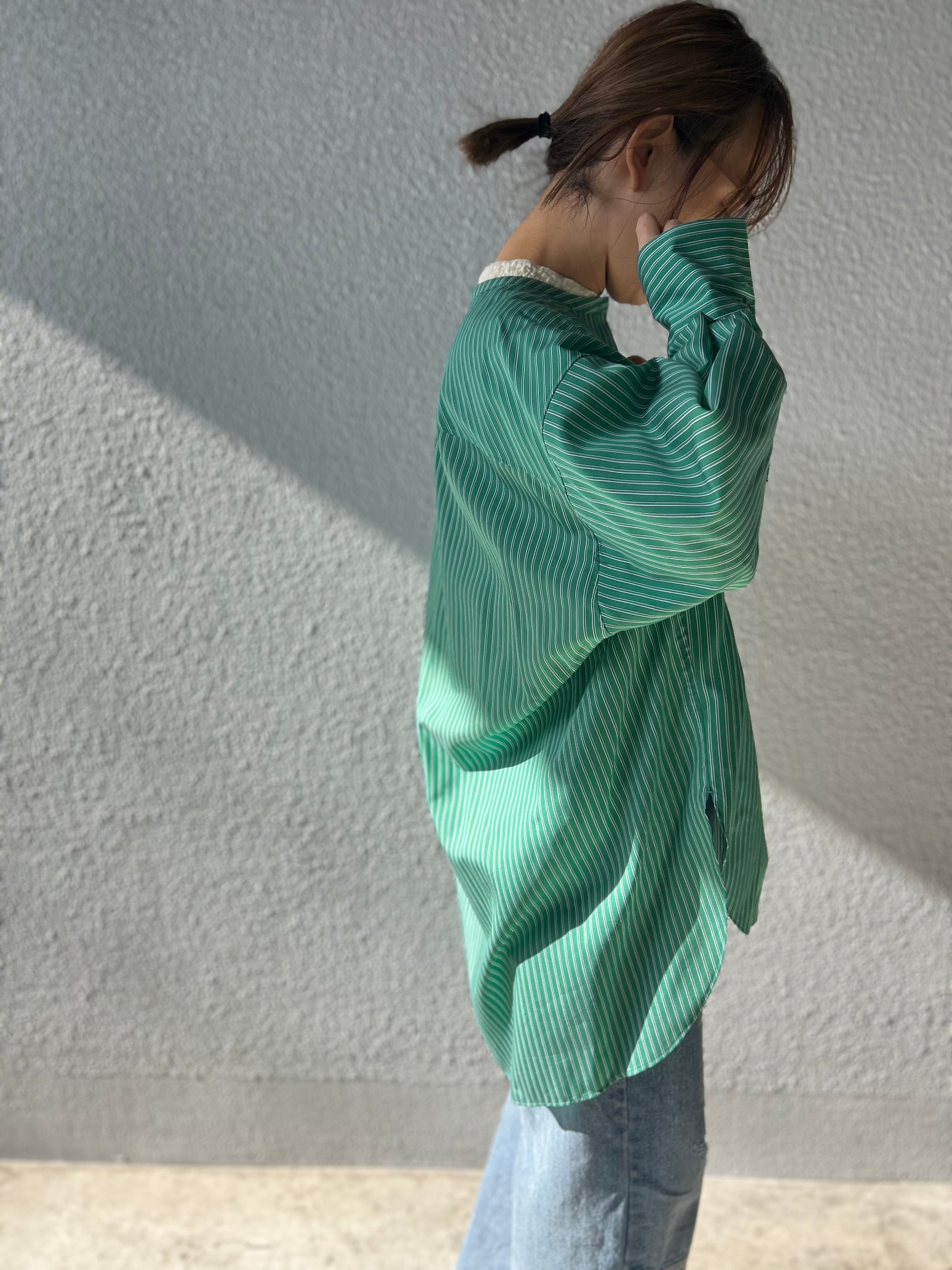 【PASSIONE】バンドカラーストライプロングシャツ 616915