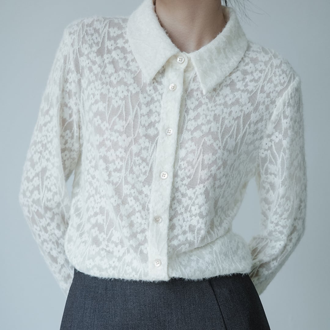 Flower tulle lace regular color blouse G1015