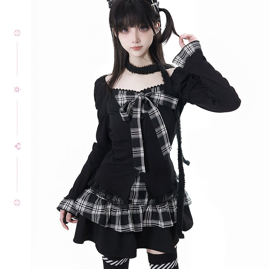 地雷系 ミニスカ チェック柄 リボン フリル レース pinksavior 推し活