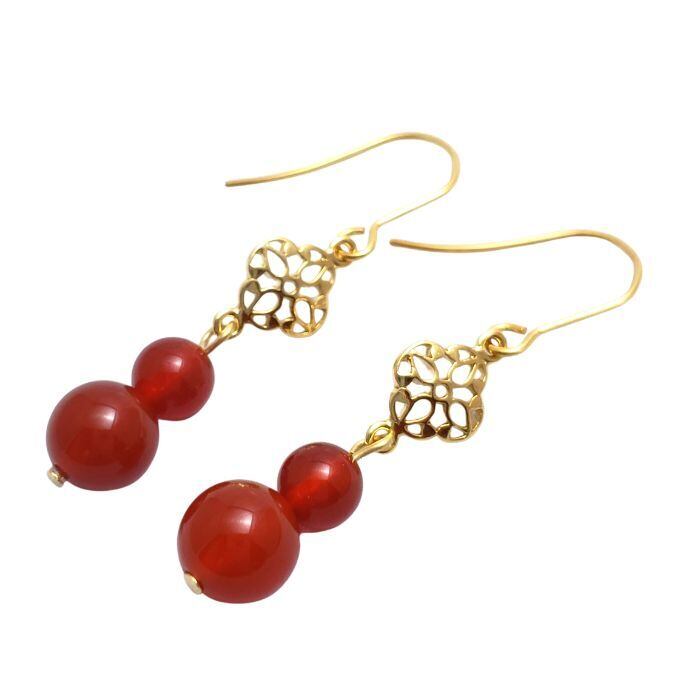 ♡ユキ♡　赤瑪瑙　レッドアゲート　18金　ピアス 5mm ゆれる レッドアゲート/赤瑪瑙 K18GP RHP 天然石ピアス