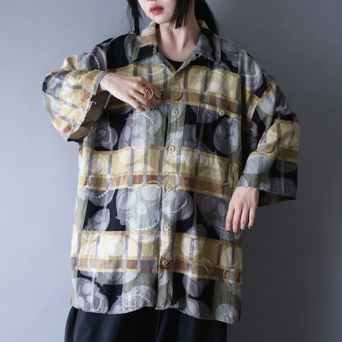 "TRUST" scull × check pattern XXXL over silhouette shirt