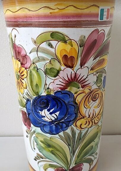 傘立て 陶器 手描き花柄 イタリア製 サイズФ19 H40.5㎝ 22-66764 [z