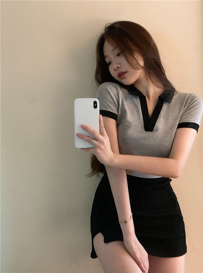 スタイルカラーTシャツ シャツ サマーショートスリム 夏物 ブラックストロベリース55152212331