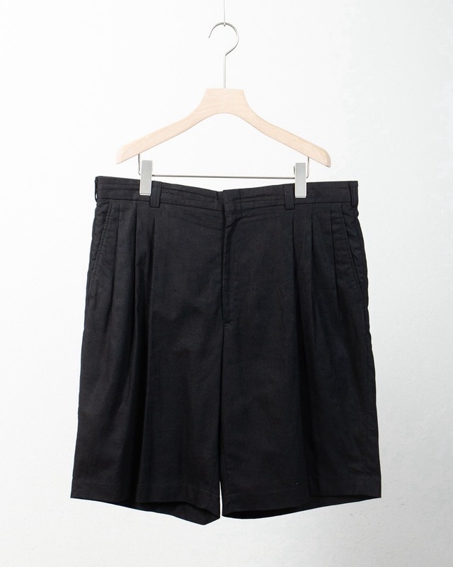 tucked linen cotton baggy shorts / Made In CANADA