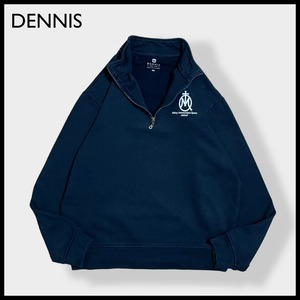 【DENNIS】学校 ワンポイントロゴ プリント ハーフジップ スウェット プルオーバー 黒 M US古着