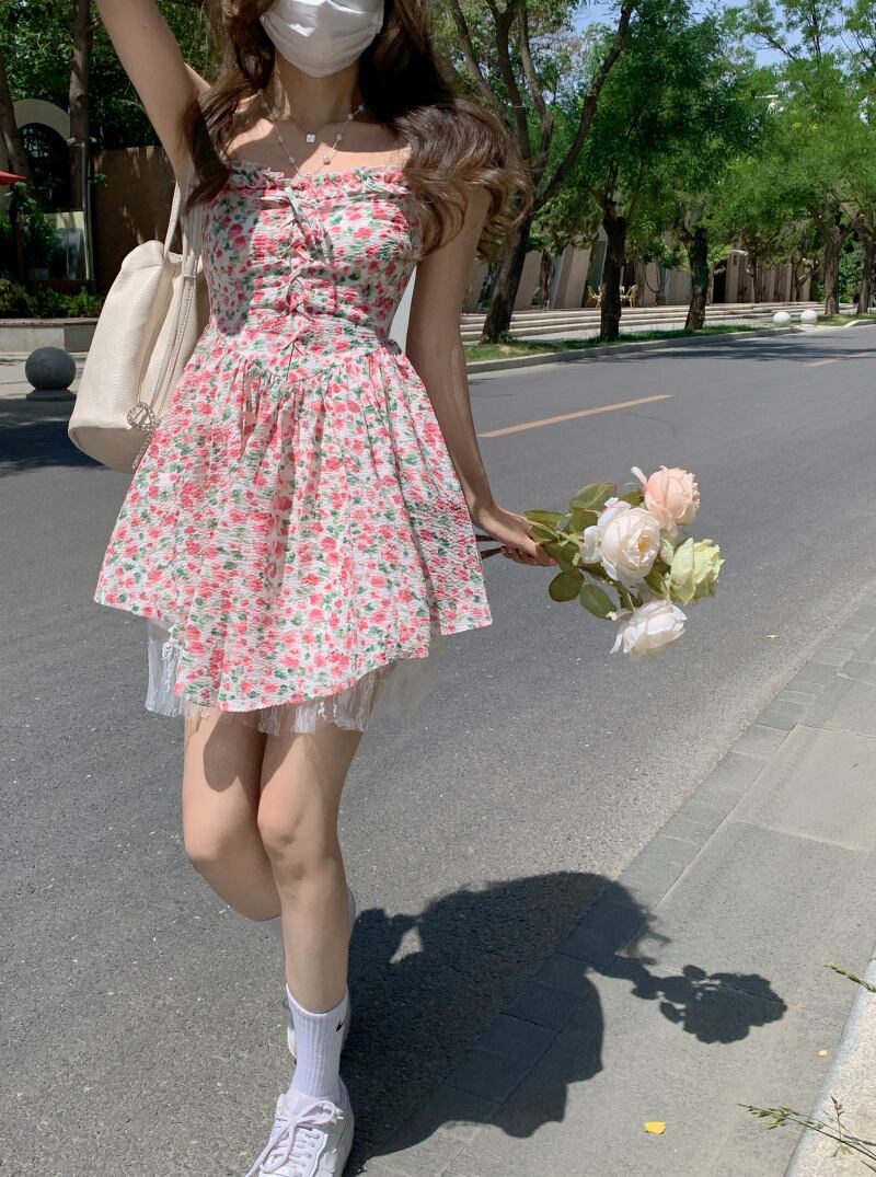 ウェストスリムフローラルドレス サマースタイルスカート 大人ガーリー スウィート キュート カジュアル 夏物 花柄 モンロー41166852270