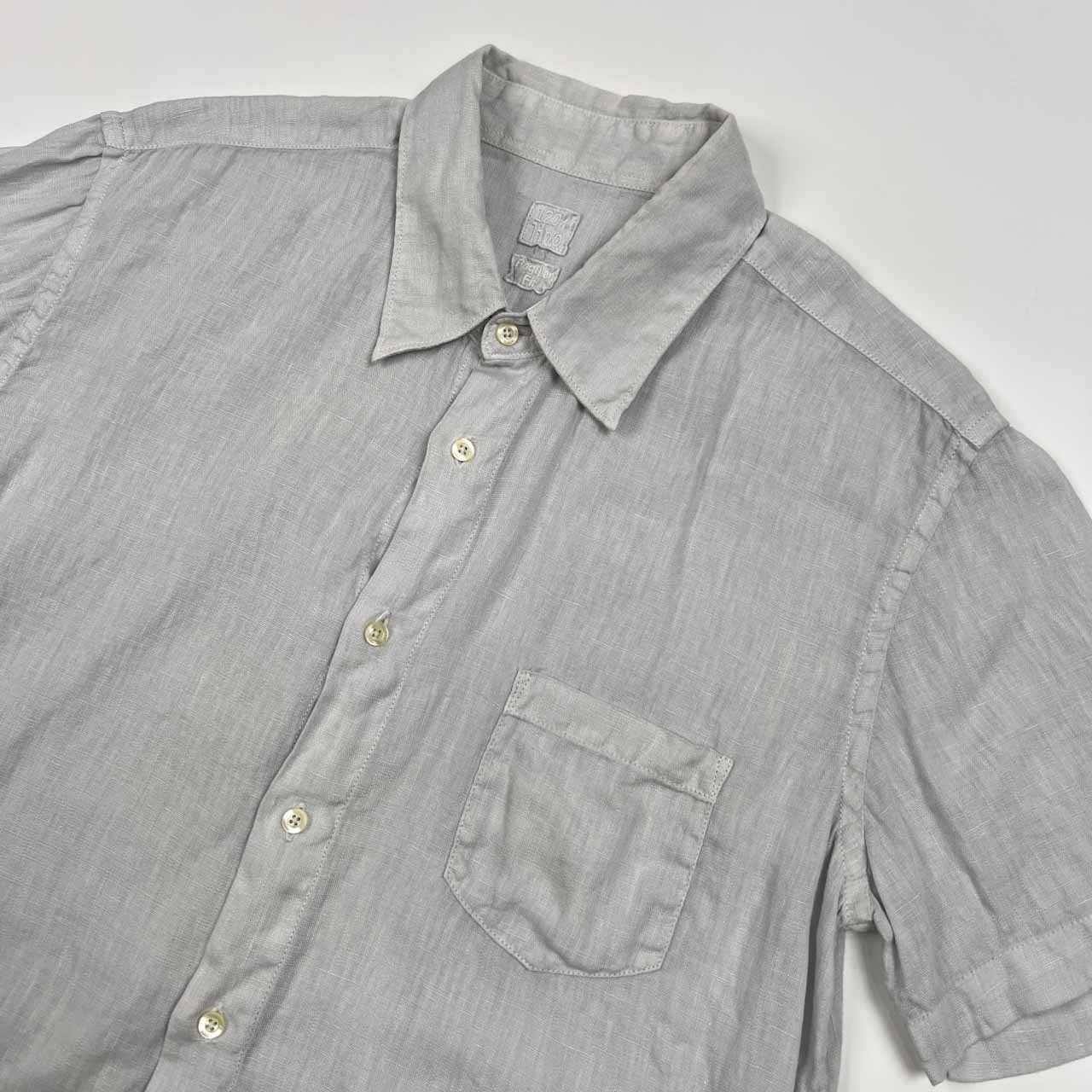 120% Lino リノ 半袖 リネン シャツ サイズ M /麻100%/メンズ/ライトグレー系/Regular Fit/薄手/ポケット付き