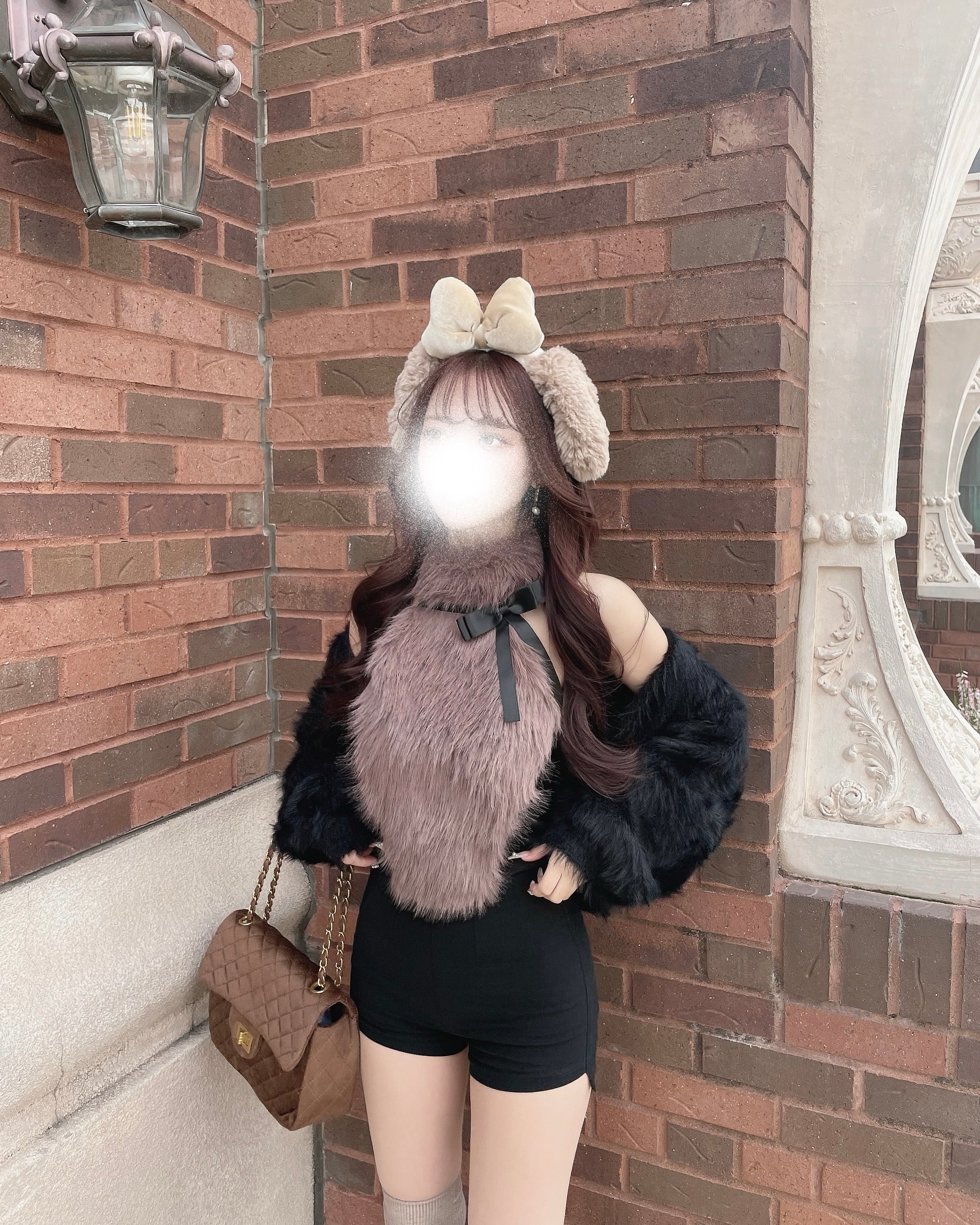 elmyu♥ブラウンファーセットアップ elmyu♥ブラウンファーセットアップ リボンbrownファー