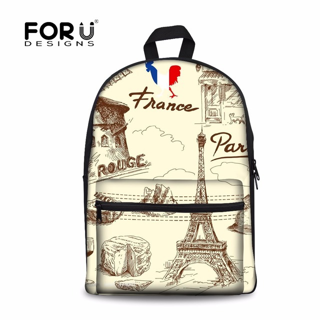 Forudesigns女性旅行バックパック3dフランスパリエッフェル塔女性毎日リュック十代の女の子学生通学mochilas