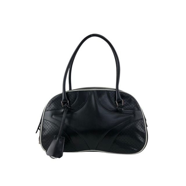 PRADA プラダ ハンドバッグ ブラック カデナ パンチング レザー ミニボストン ボーリングバッグ vintage ヴィンテージ オールド vcg8wk