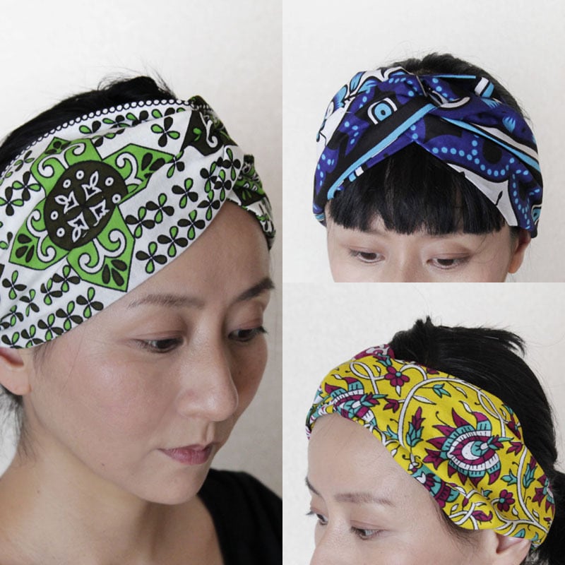 アフリカ布のクロスターバン（カンガ） ヘアバンド ヘアターバン