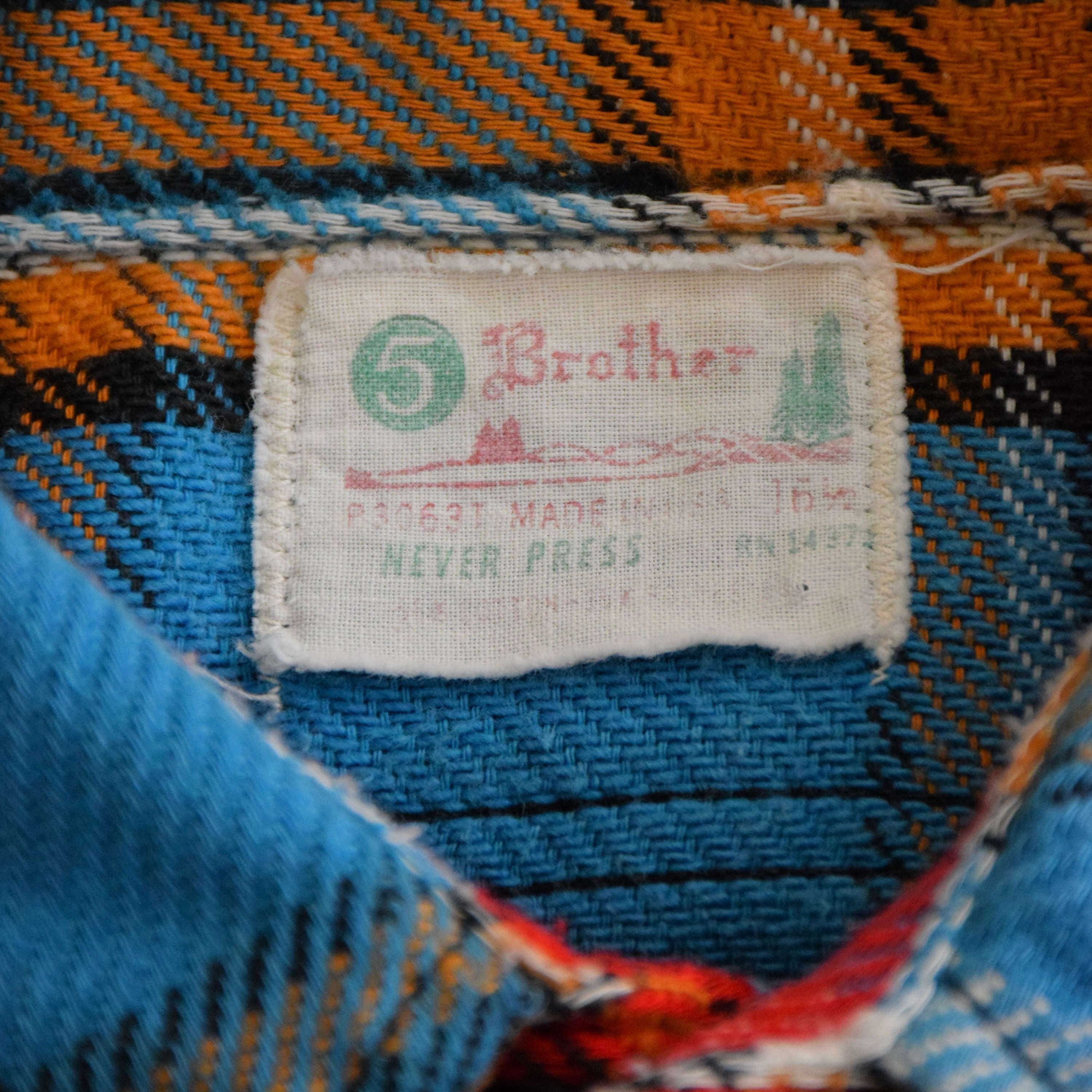 60's FIVE BROTHER ネルシャツ メンズL ブルー×オレンジ ヘビネル