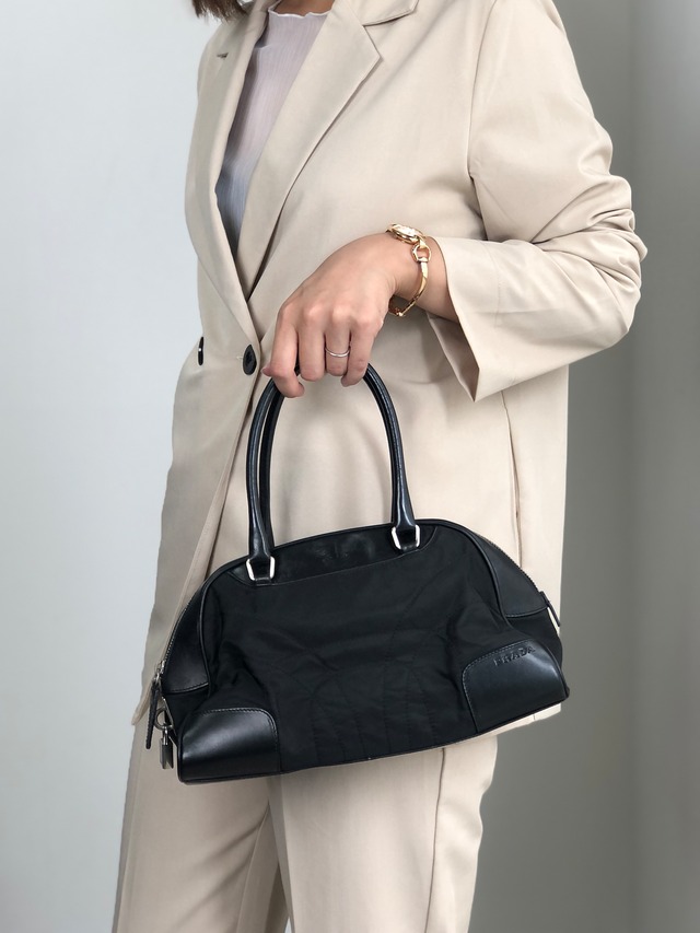 PRADA プラダ ボストンバッグ ブラック トライアングルロゴ ナイロン レザー vintage ヴィンテージ オールド mh4xag