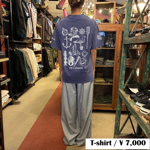 TOPANGA Lady's TOPANGA FIRECOUNTRY Pigment dyed T-shirt Life of seaside Blue　ピグメントダイ半袖Tシャツ　ライフオブシーサイド　ブルー　全4サイズ　