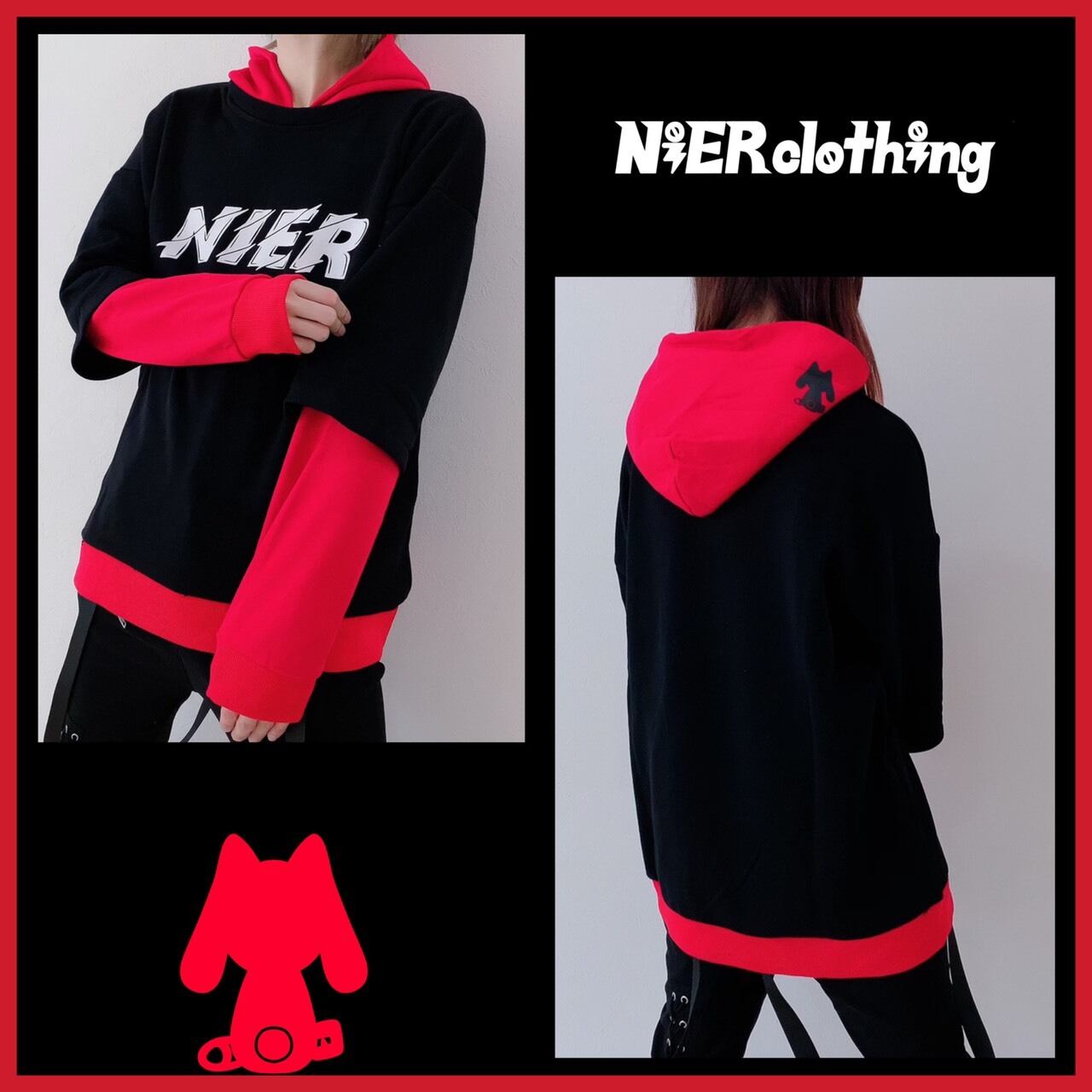 LONG SLEEVE LAYERED HOODIE【BLACK×RED】 | NIER CLOTHING powered by BASE