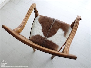 チークレザーアームチェアfurputi/11 ダイニングチェア 肘掛けイス 椅子 毛皮張り レザーチェア 本皮 シングルソファ 無垢材家具 ナチュラル