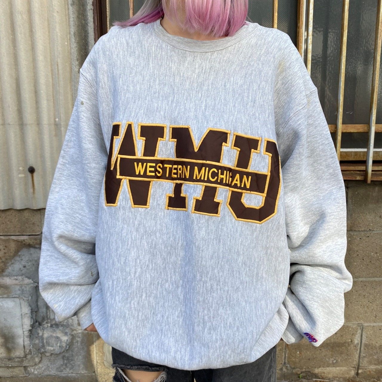 USA製 90年代 WMU カレッジ ロゴ刺? スウェットシャツ メンズXL 古着 