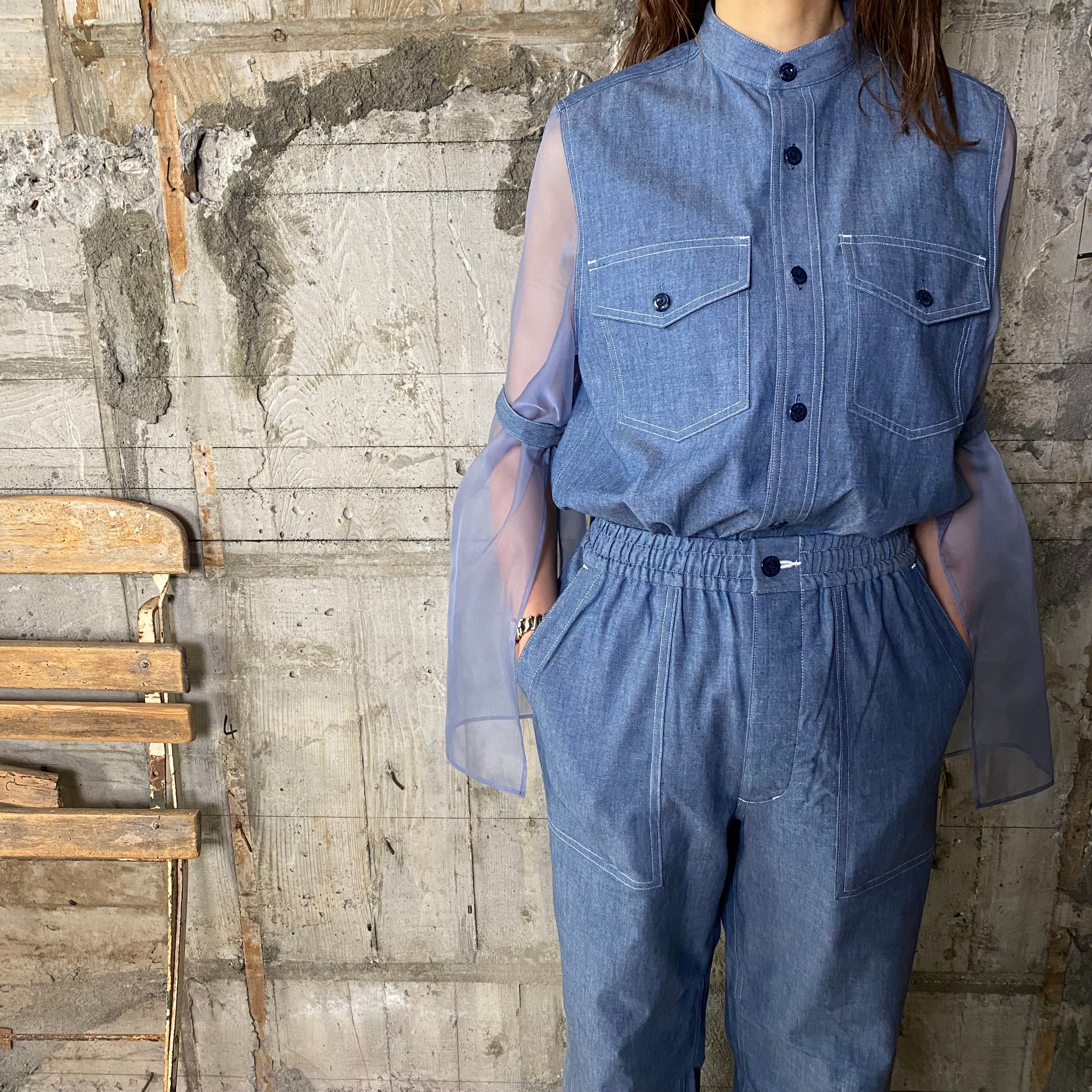 HYKE【ハイク】CHAMBRAY MILITARY SHIRT WITH SHEER ...