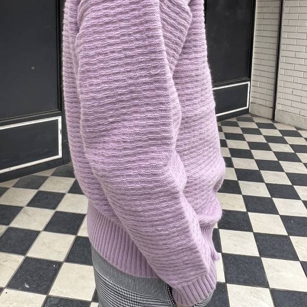 ピンクパープル あぜ編みミドルゲージニット オーバーサイズ 秋冬
