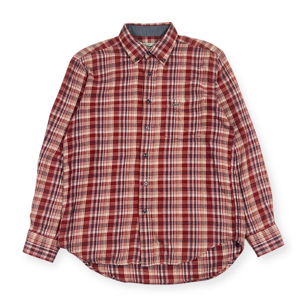 CROCODILE クロコダイル チェック BD ボタンダウン 長袖シャツ M/レッド系 メンズ