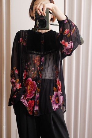 velor sheer print blouse black