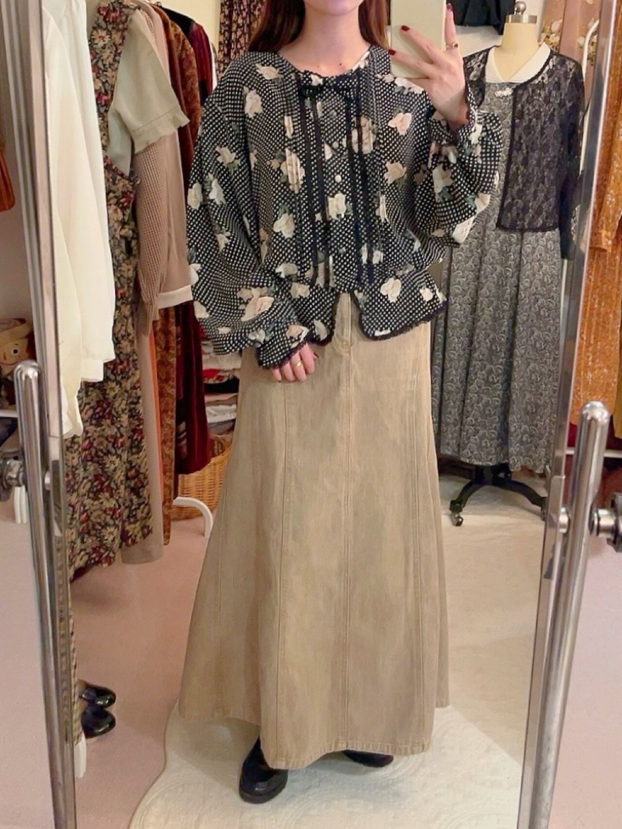 PINKHOUSE / beige denim long skirt