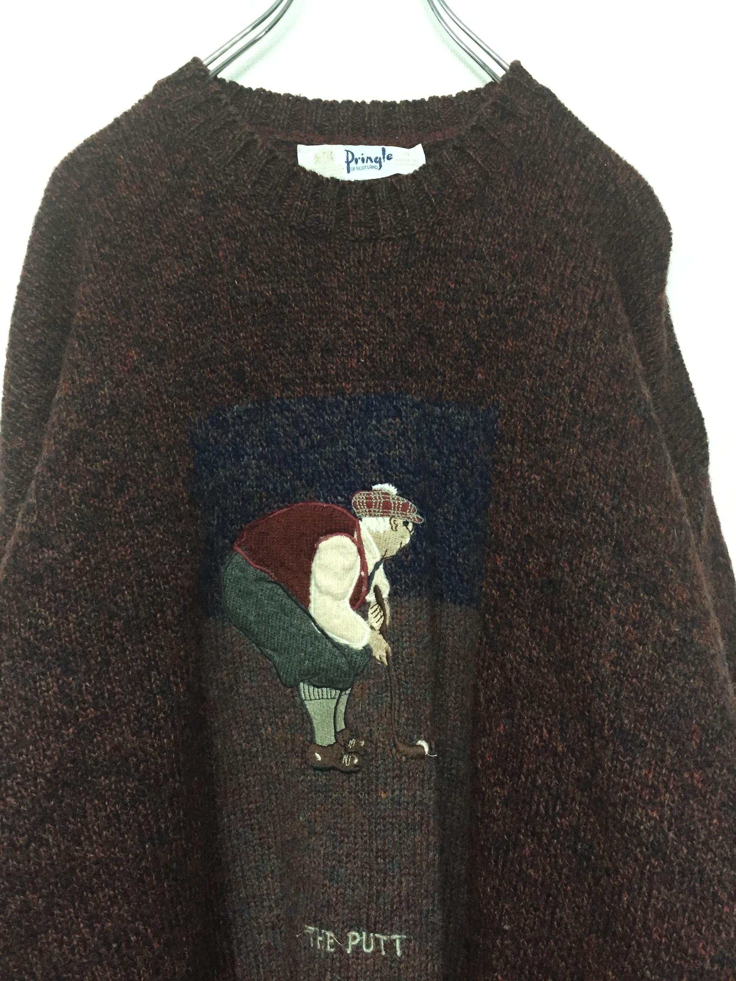 デザインニット ゴルフモチーフ刺繍 スコットランド製 | 古着屋 KafuCa