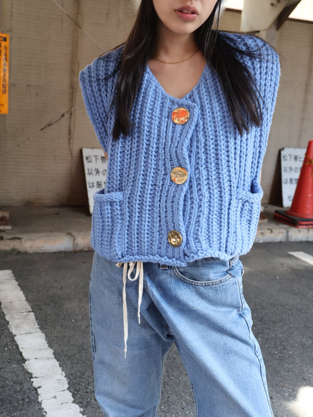 low gauge hand knit vest【1782】
