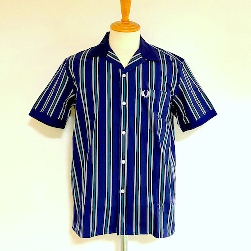 REVERE COLLAR SHIRT　Navy Stripe