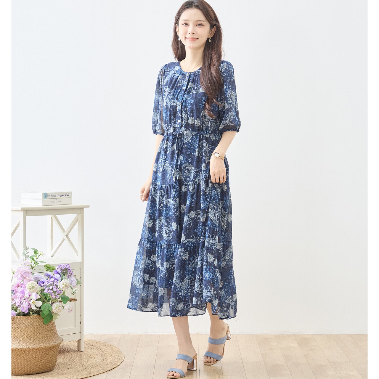 amie studio ボタニカルティアードワンピース【M~L】ネイビー
