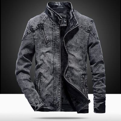 メンズ デニムジャケット 裏起毛・薄手 2仕様 スタンドカラー ジップアップ ブルゾン ブラック・ブルー M〜4XL