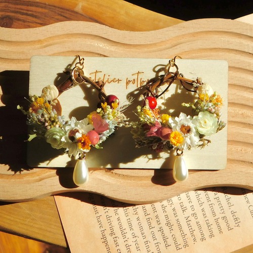 【生花風】ドライフラワーリース×ブーケピアス/イヤリングSpring2