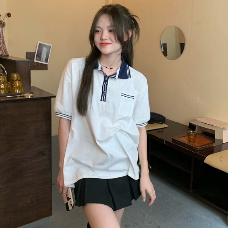 スタイルスタンダードカラールーズTシャツ トップス レトロ ハンチェンe38622584180